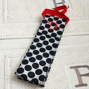 THIRTY-ONE Black and White Polka Dot Tote with Red Straps Insulated Monogram "D"
